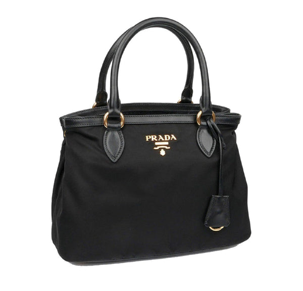 Prada Tessuto Nylon Black Saffiano Medium Handbag Satchel 1BA173 – Queen  Bee of Beverly Hills