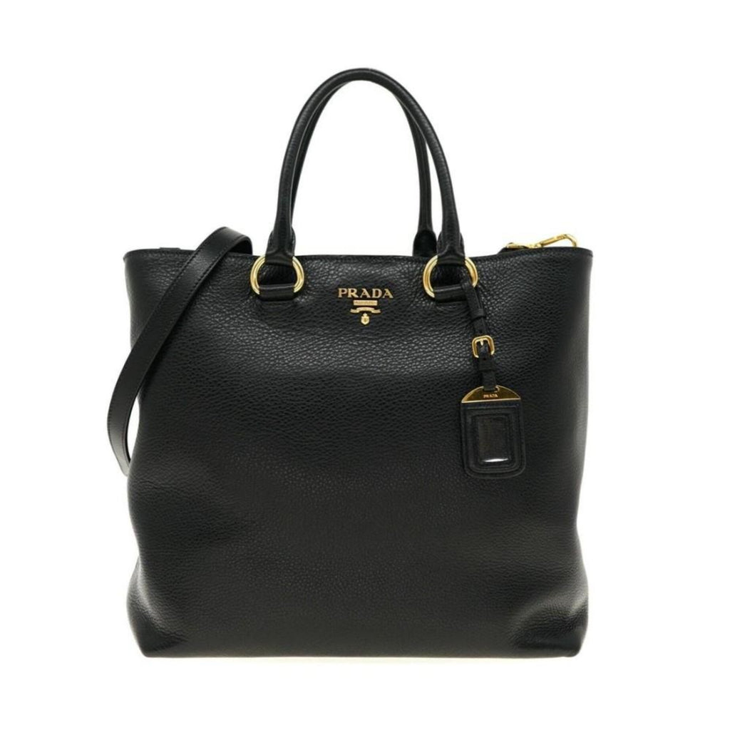 Prada Black Vitello Phenix Leather Shopping Tote Bag 1BG865