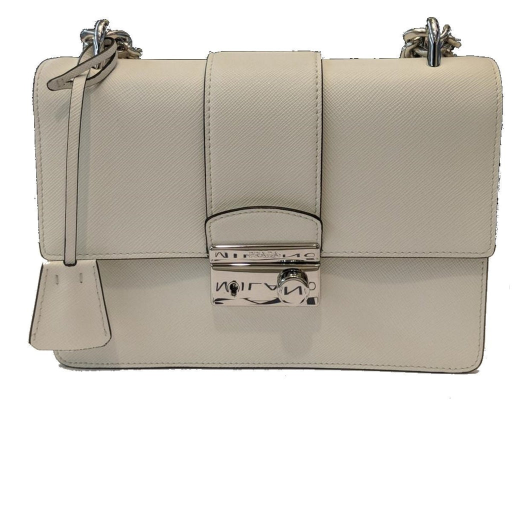 Prada Women&#39;s White Leather Saffiano Crossbody Handbag Bag 1BD034 – Queen Bee of Beverly Hills