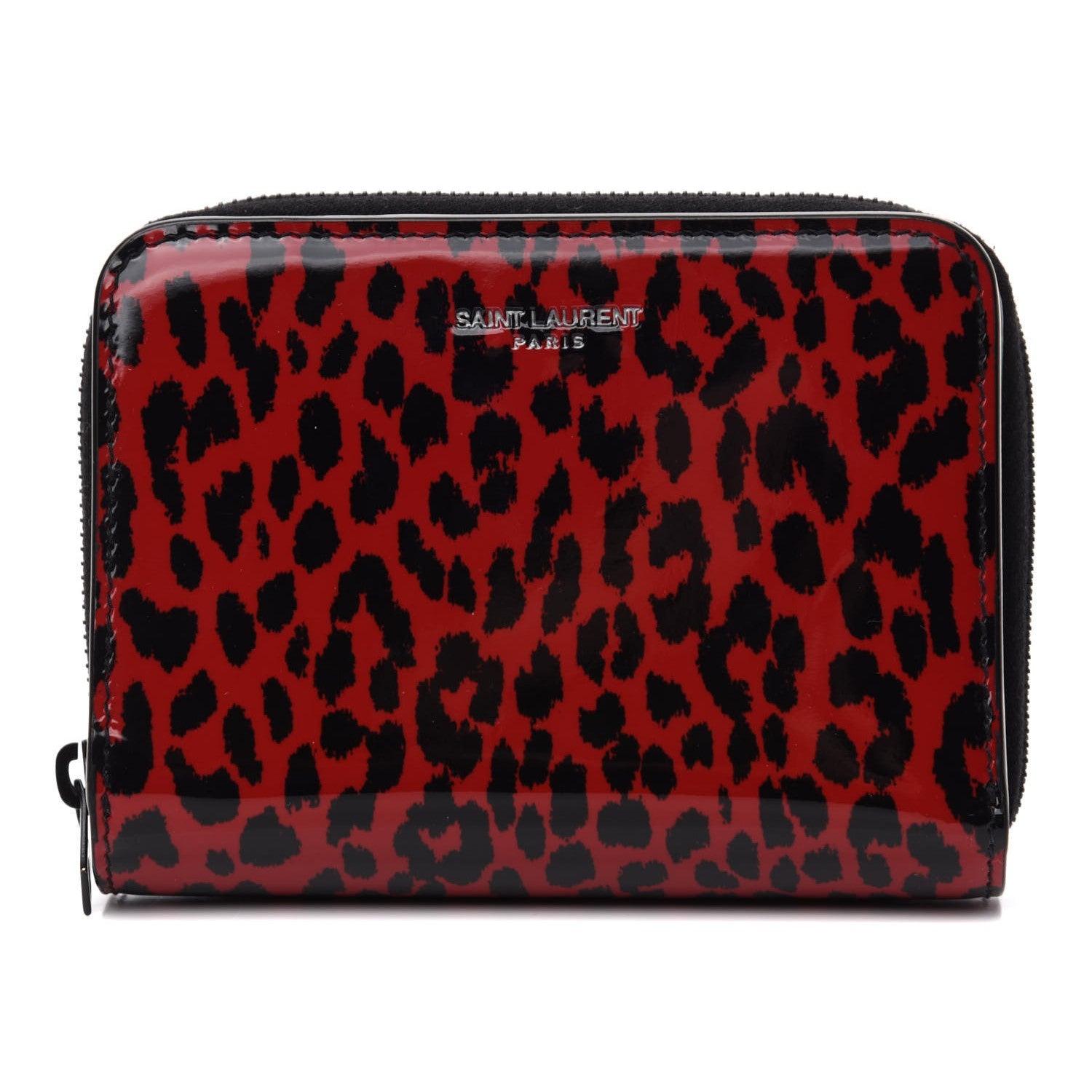 Saint Laurent Baby Cat Red Patent Leather Leopard Print Wallet 562796