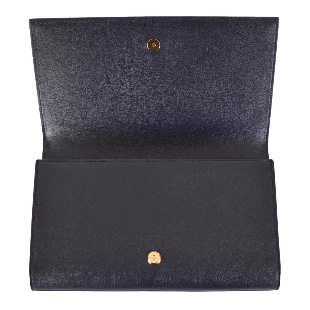 Saint Laurent YSL Belle De Jour Navy Blue Leather Large Clutch Bag 361 ...