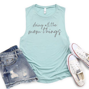 Doing All The Mom Things Tank Top - Heather Dusty Blue