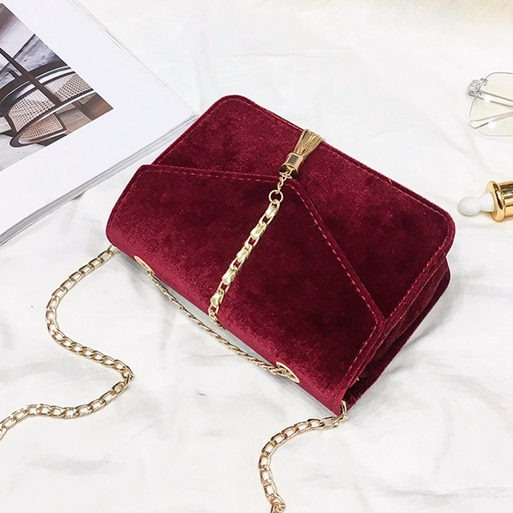 Retro Velvet Crossbody Bag Autumn Winter Gold Messenger Bags Women Ele ...