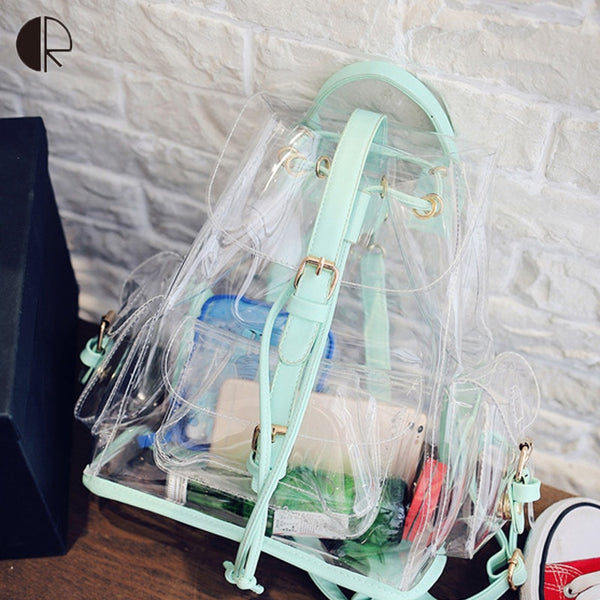 Hot Girls Cute Transparent Backpack Students PVC School Bag Women Jell ...