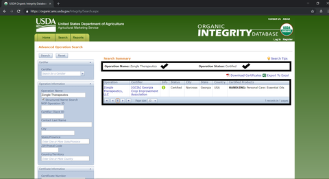 USDA Organic Integrity Database-Organic Essential Oils-USDA Certified Organic-Zongle Therapeutics