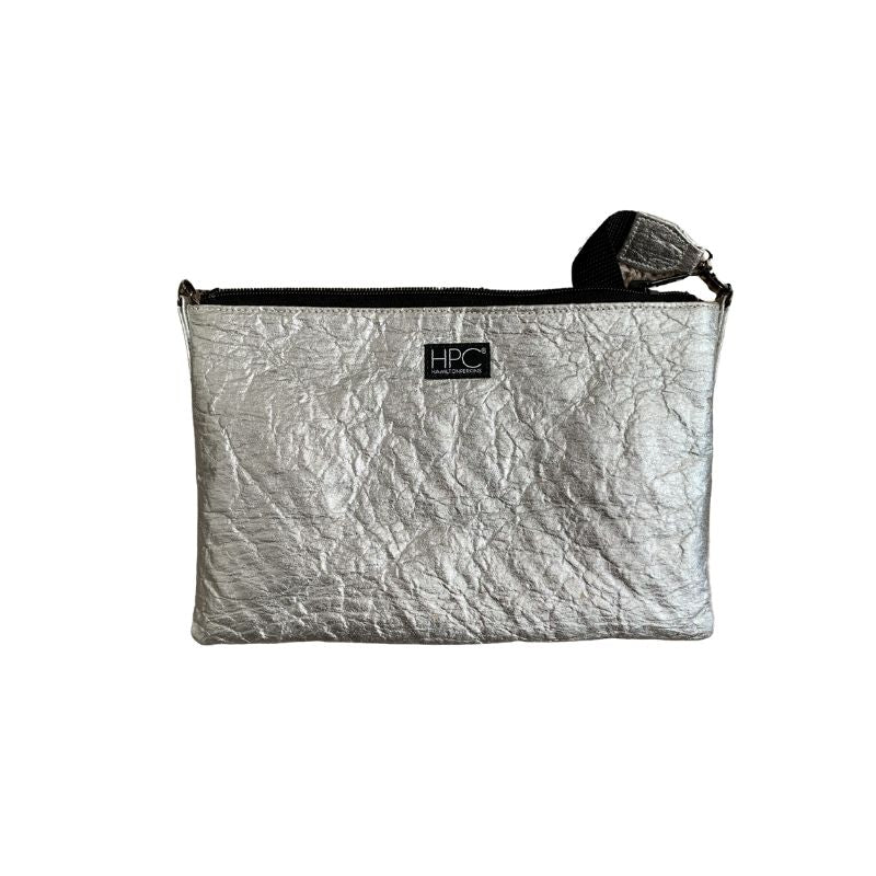 Earth Bag Crossbody, Silver Pinatex (Upcycled Billboard Bags) - Hamilton Perkins Collection product image