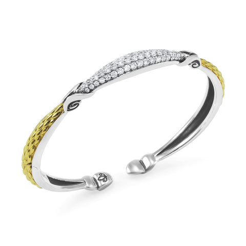 EMPIRE Petite Pavé Cuff Bracelet in Two Tone 18K Gold Vermeil Sterling Silver and CZ Blanc