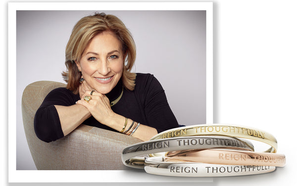 Ann King Lagos founder designer of REALM Fine + Fashion Jewelry with Reign Thoughtfully Cuff Bracelets in 4 Shades of REALM