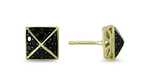 gold stud earring accented with sparkling black cz