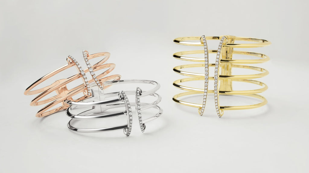 REALM Corset Cuffs in rose gold, silver and gold with sparkling CZ accents