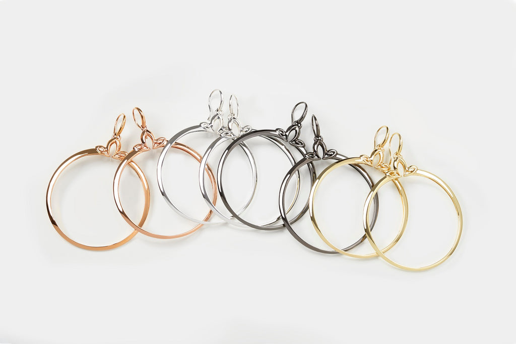 The Shades of REALM hoop earrings in four precious metals 18K-gold-vermeil 18K-rose-gold sterling-silver black-ruthenium from REALM Fine + Fashion Jewelry