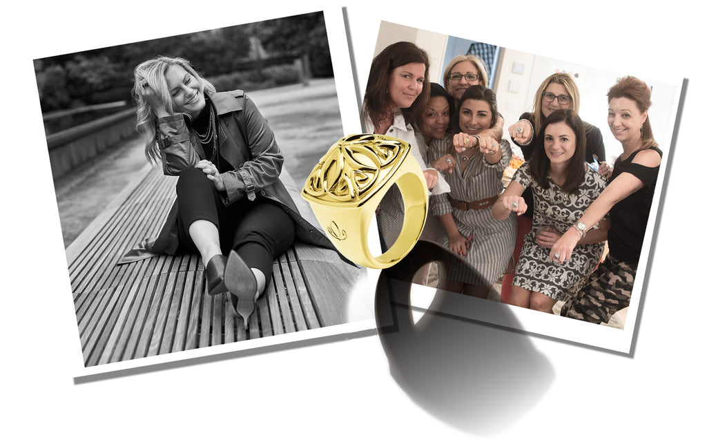 Collage of REALM customers and gold ring