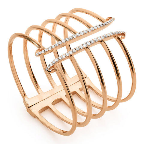 corset cuff in 18K Rose Gold and CZ Blanc