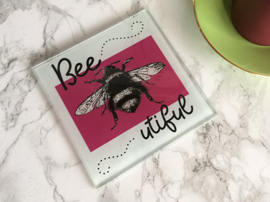 Bee-utiful - Bee sketch- printed glass coaster - Fred And Bo