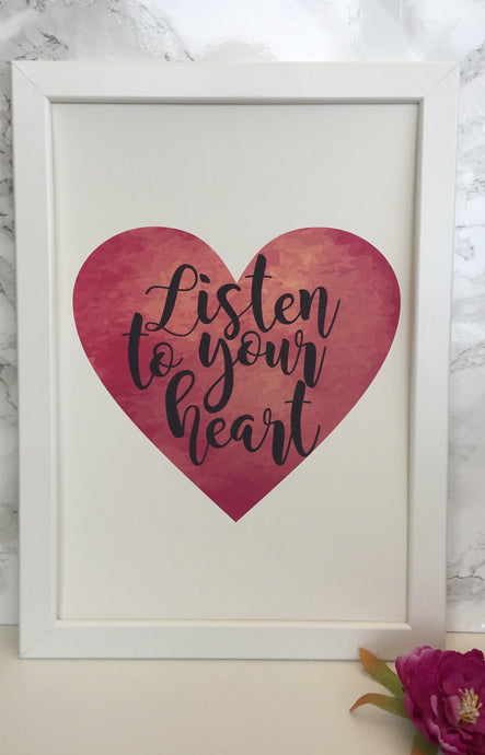 Listen to your heart framed watercolour print - Fred And Bo