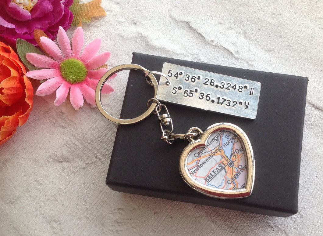 Longitude Latitude Place Name Keyring Map Gift Fred And Bo