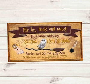 Harry Potter White Owl Broom Drive By Birthday Party Parade Facebook Invites