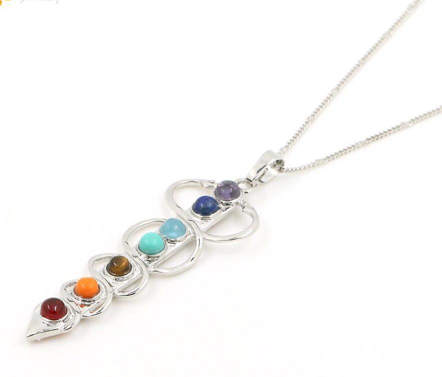 Stone Pendant Necklace Representing 7 Chakras; Energy Stones, Platinum ...