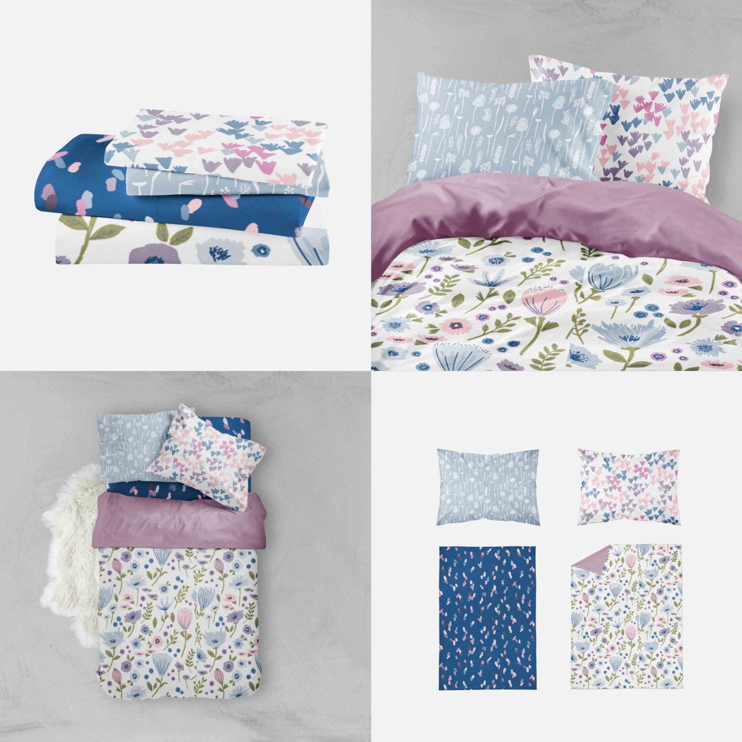 Girl Toddler Bedding Sets Purple Blue Flowers Dream Evergreen