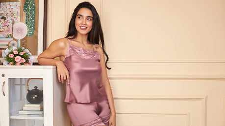Women wearing Satin Cami and Shorts from Amante's collection