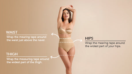 Image showing the different body parts to be measured to buy shapewear