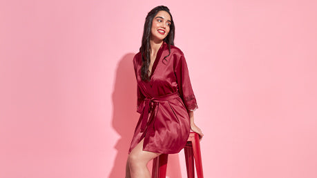 Satin Robe with Lace Trim for women