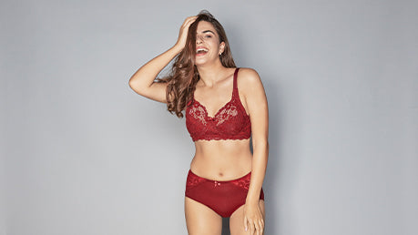 Red High-Waisted Briefs with Floral Embroidery from amante