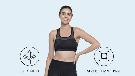 Image showing flexibility and stretch material feature of cross fit bras