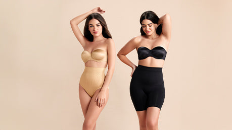 Women wearing amante waist shapewear and thigh shapewear