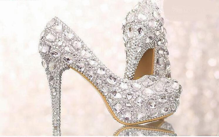 High Heels Handmade Fully Rhinestone Pointed Toe Crystal Wedding Shoes ...