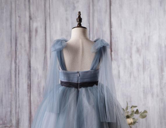  Dusty  Blue  Tulle Flower Girl  Dresses  A line Little Girl 