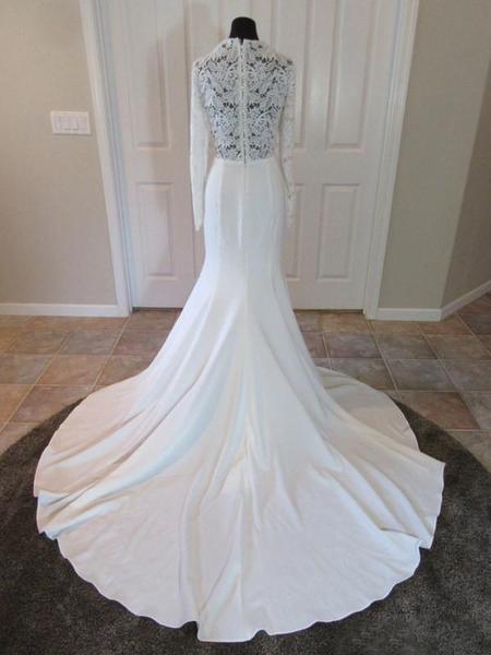 Sexy Deep V-Neck Lace Long-sleeve Top Mermaid Long Wedding Dresses, WD ...