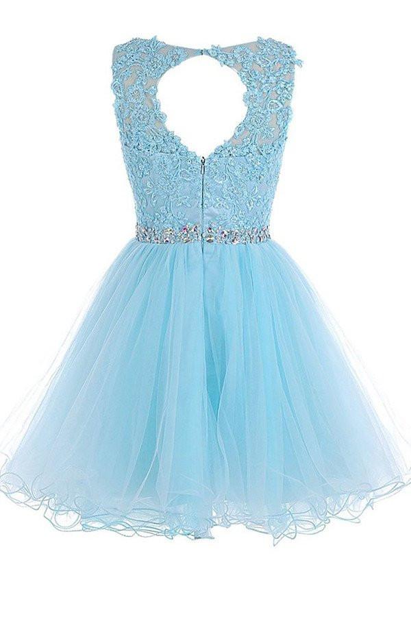 Sexy Open back Light Blue lace Tulle homecoming prom dresses, CM0020 ...