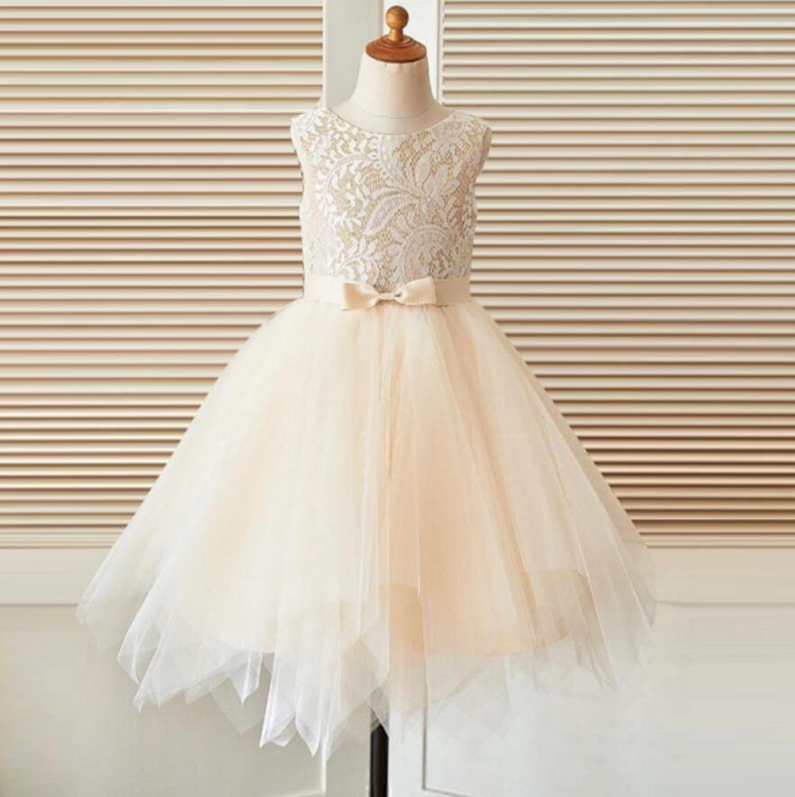 Round Neckline Lace Top Tulle Flower Girl Dresses, Affordable Little G ...