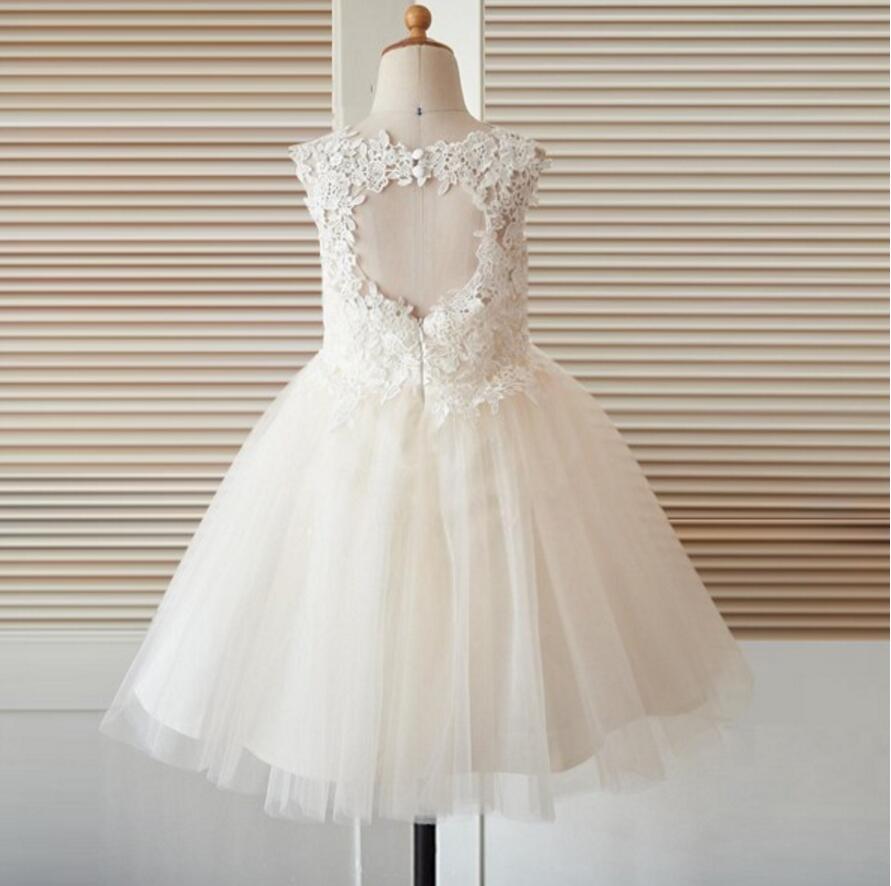 Cute Sleeveless Open Back Top Lace A-line Tulle Flower Girl Dresses, F ...