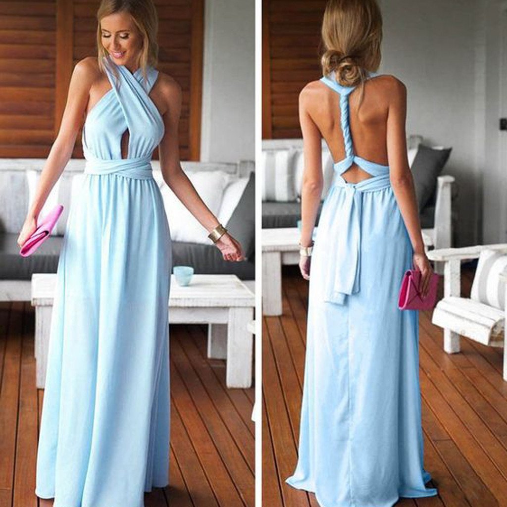 Cheap Simple Convertible Blue Long Bridesmaid  Dresses  for 