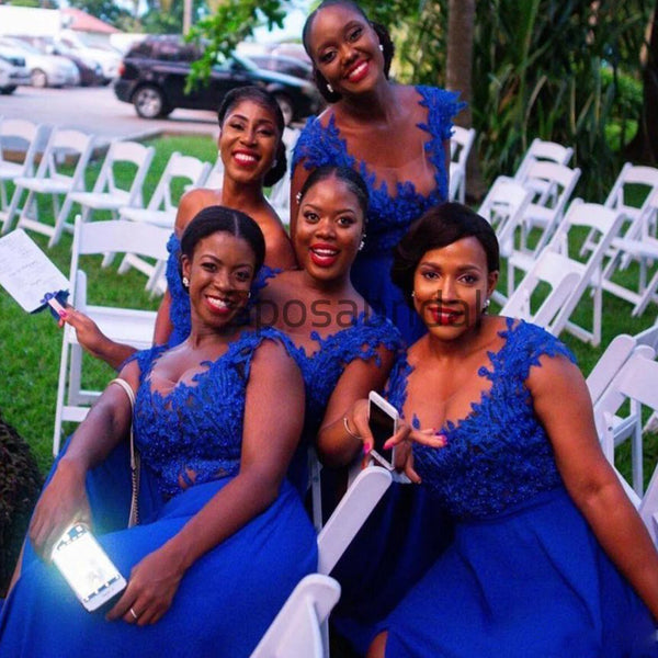 A-line Royal Blue Side Slit Lace Gorgeous Bridesmaid Dresses WG603 ...