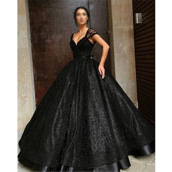A-line Beaded Gorgeous Black Sequin Sparkly Long Fashion Prom Dresses ...