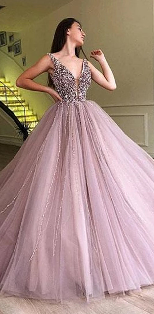 A-line Elegant Sparkly Gorgeous Princess Prom Gown, Purple Stunning Pr ...