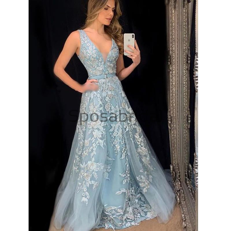 blue modest prom dresses