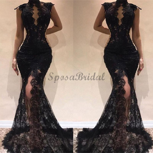 Black Lace Mermaid Unique Design Elegant Popular Fashion Long Prom Dre ...