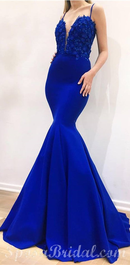 Charming Blue Mermaid Spaghetti Straps Sexy Formal Prom Dresses, Eveni ...