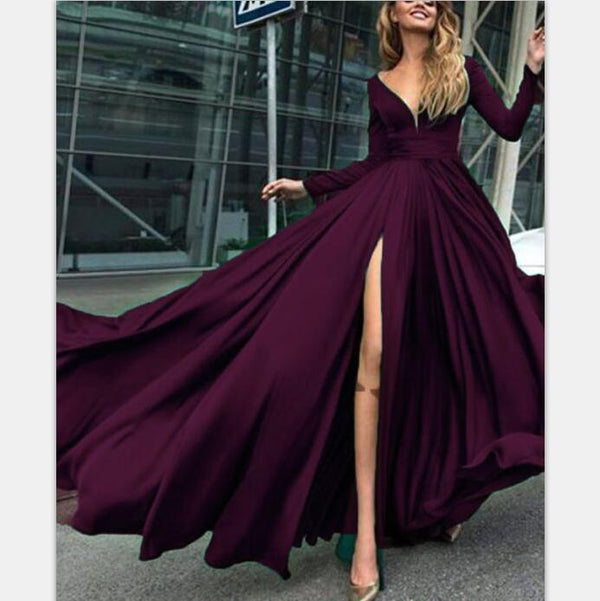 Charming Cheap Burgundy Long-sleeve Simple Long Prom Dresses, PD0948 ...