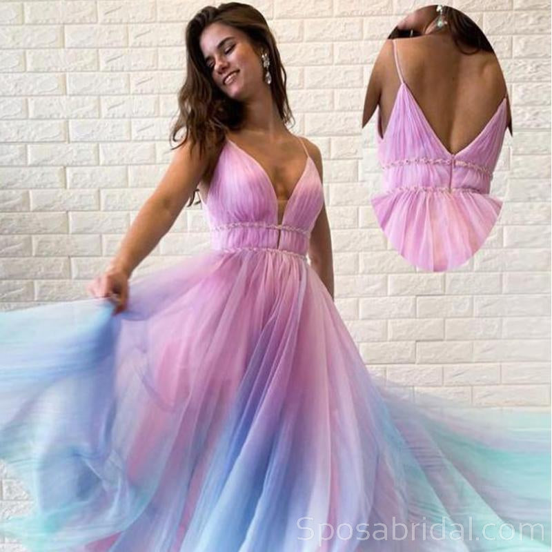 Chic A Line Spaghetti Straps Ombre Long Prom Dresses Beautiful Prom D Sposabridal