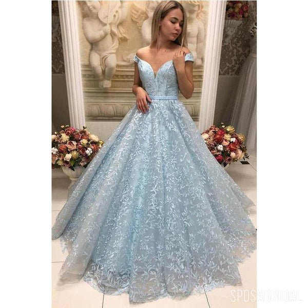 Gorgeous Custom Made New Arrival Light Blue Lace Ball Gown, Off Should ...