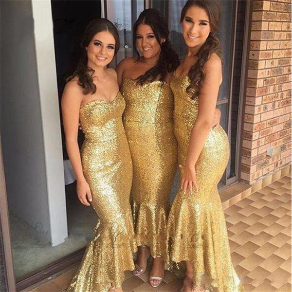 Long Yellow Sequin Sparkly Mermaid Sweetheart Free Custom Cheap Brides ...
