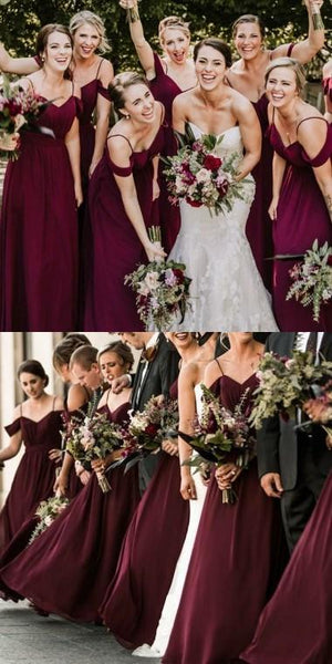 off the shoulder bridesmaid dress burgundy