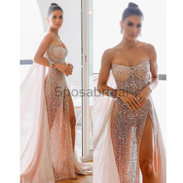 Unique Design Shining Sequin Forma Modest Long Prom Dresses with slit ...