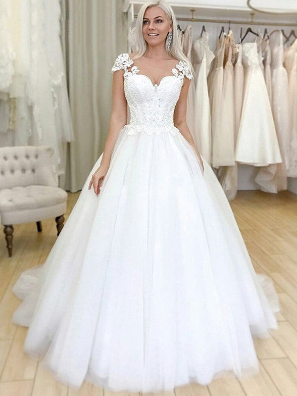 Elegant Cap Sleeve Lace Top Sweetheart A-line Long Wedding Dress, WD30 ...