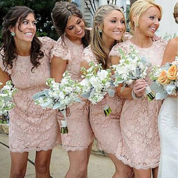 blush pink short bridesmaid dresses